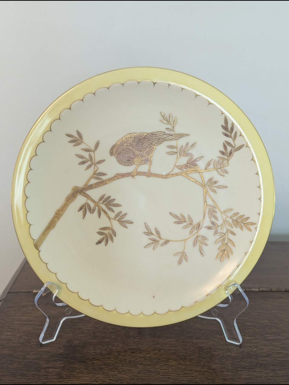 Antique St. Germain French Porcelain Bird Plate - Hand-Painted Gold Luster 9.5"